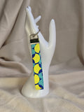 Retro blauwtinten met lime, groene kleur print keycord en -sleutelhangers