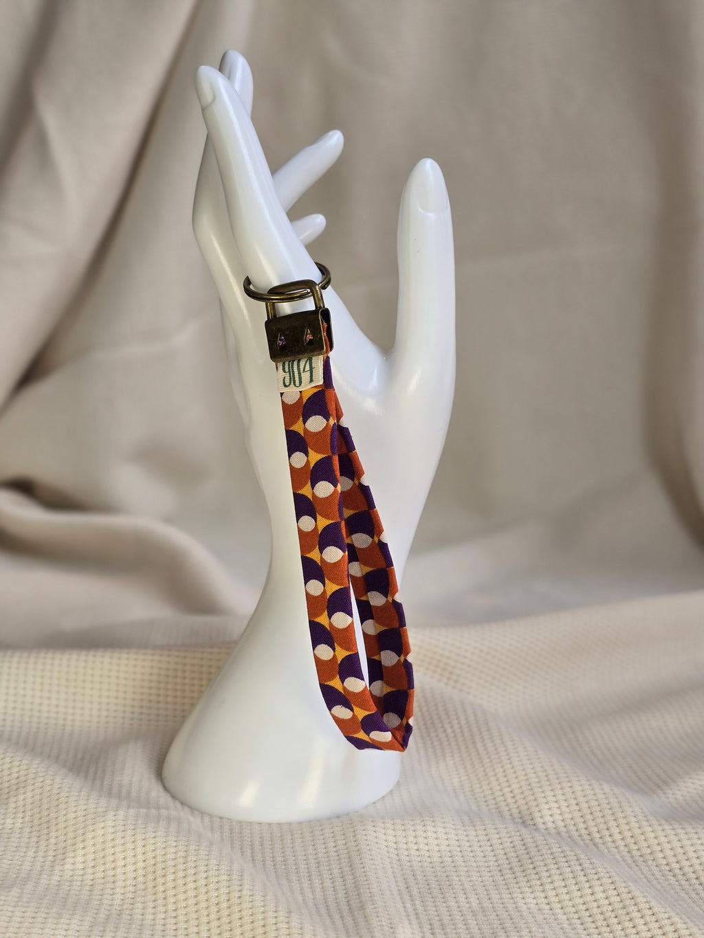 Retro oranje, paars met blauw print telefoonkoord, -keycord en -sleutelhangers