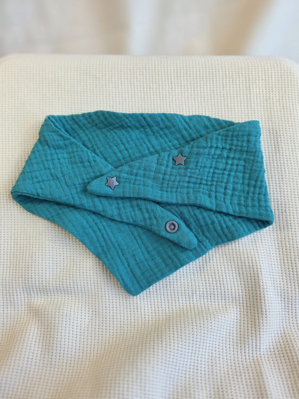 Teal puntsjaaltje double gauze, drukknopen