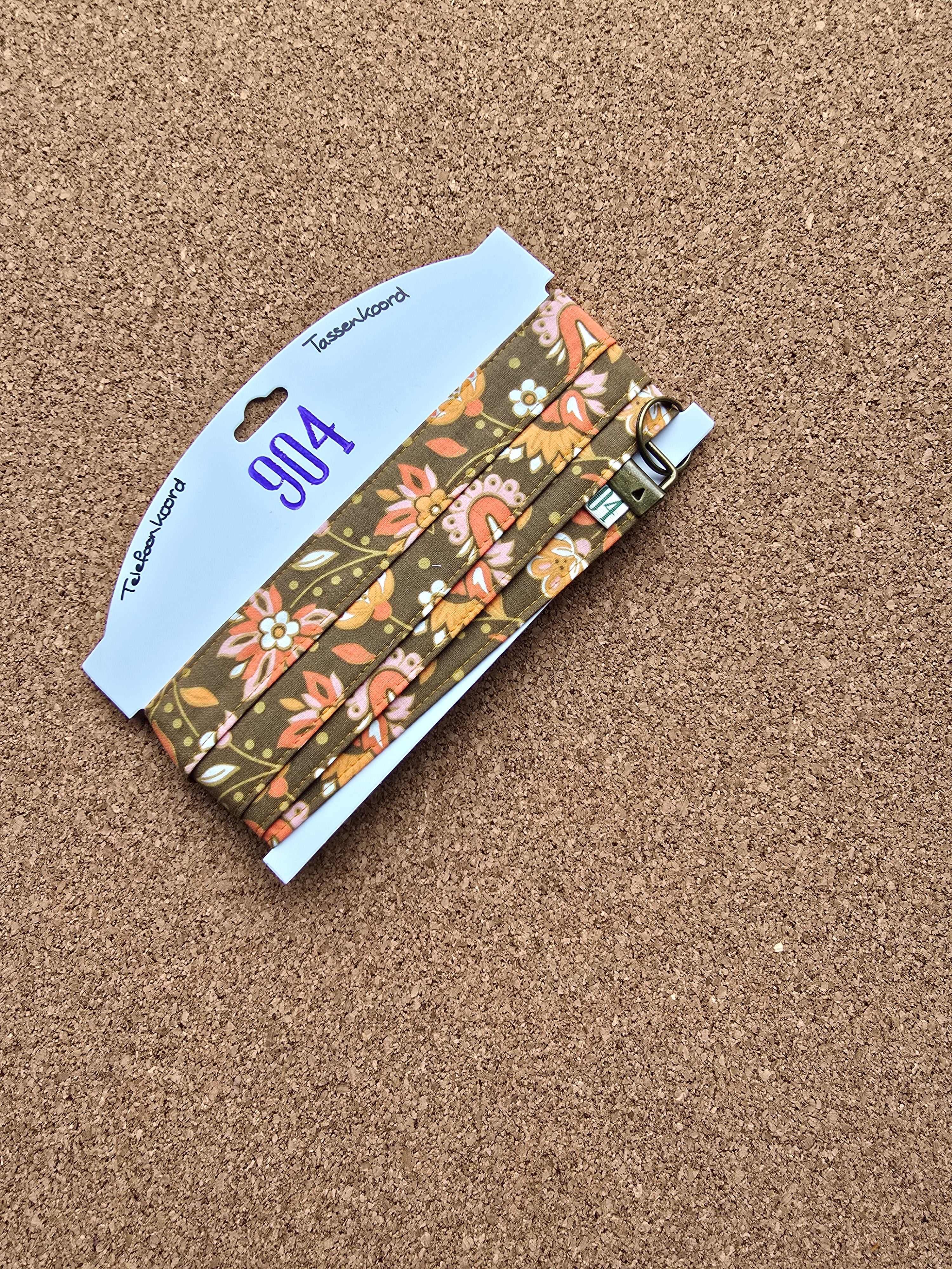 Olijfgroen met geel, oranje, wit bloemenprint telefoonkoord, -keycord en -sleutelhangers