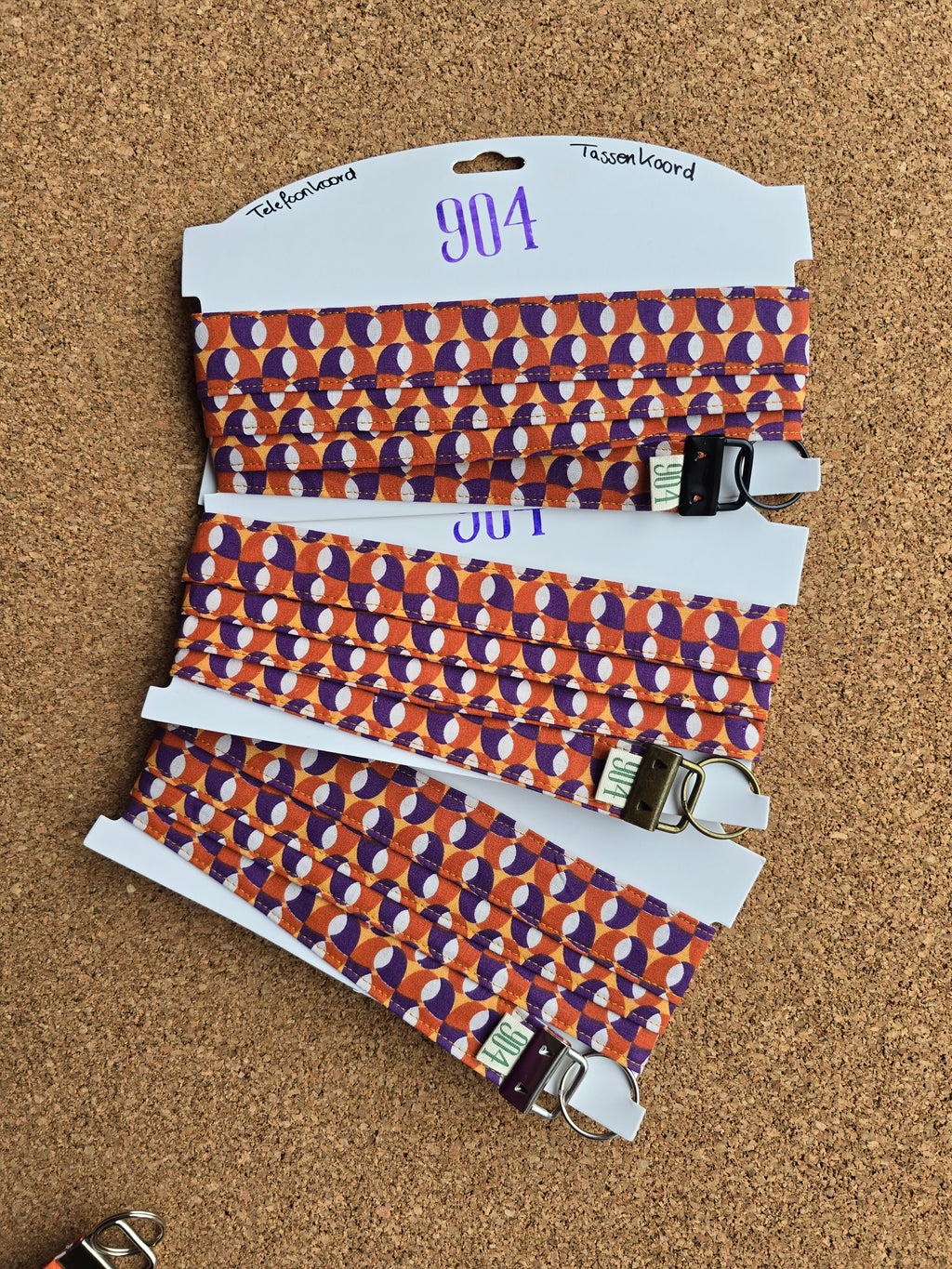 Retro oranje, paars met blauw print telefoonkoord, -keycord en -sleutelhangers