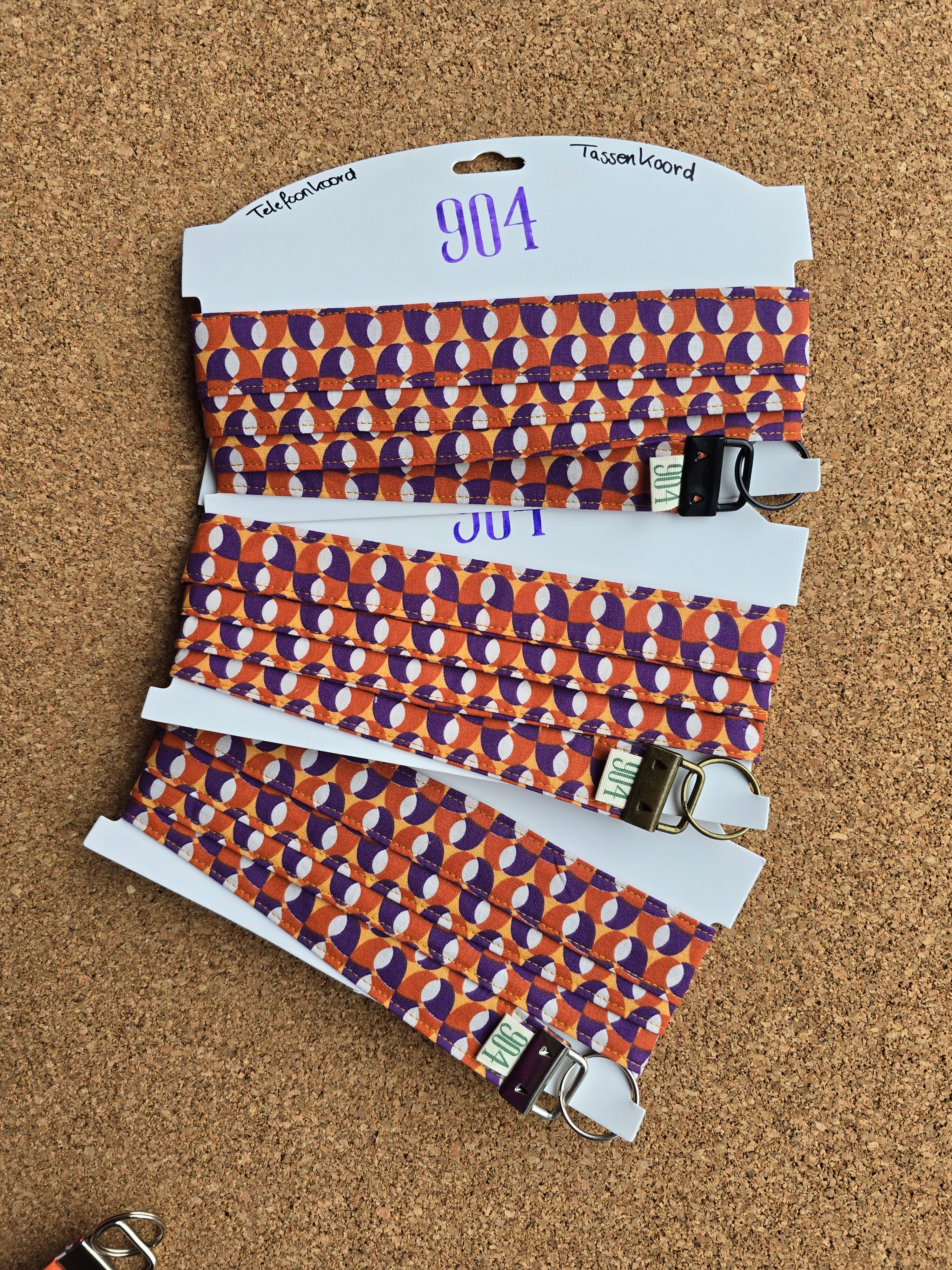 Retro oranje, paars met blauw print telefoonkoord, -keycord en -sleutelhangers